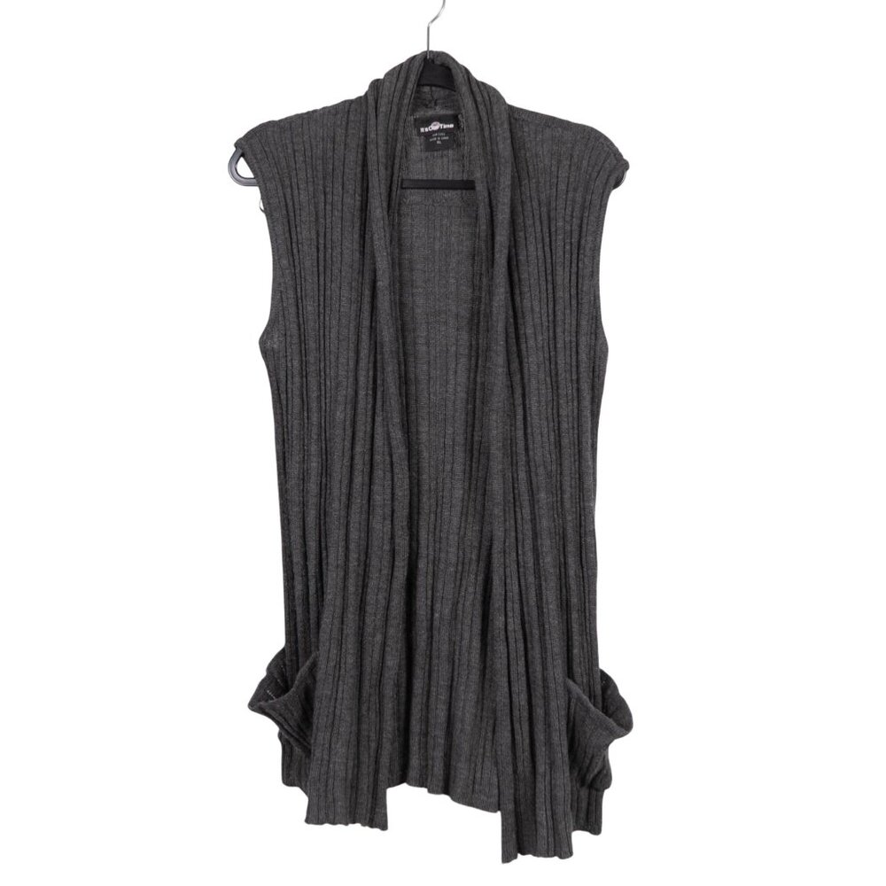 Its Our Time Cardigan Sweater XL Womens Charcoal Gray Ribbed Knit Long Pockets